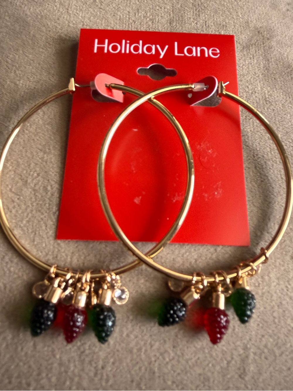 Holiday Lane Gold Hoop Ornaments with Red & Green Berry Charms